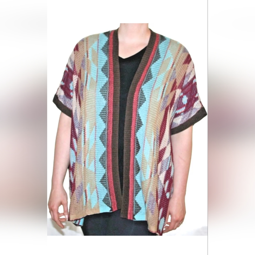 Eddie Bauer knit Pancho Chevron brown one size S M L cardigan - Picture 1 of 11